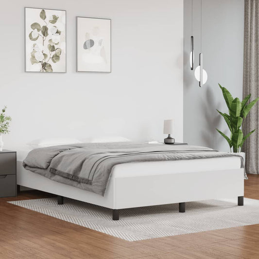 Bed frame in white faux leather upholstery with plywood and engineered wood, full/double size