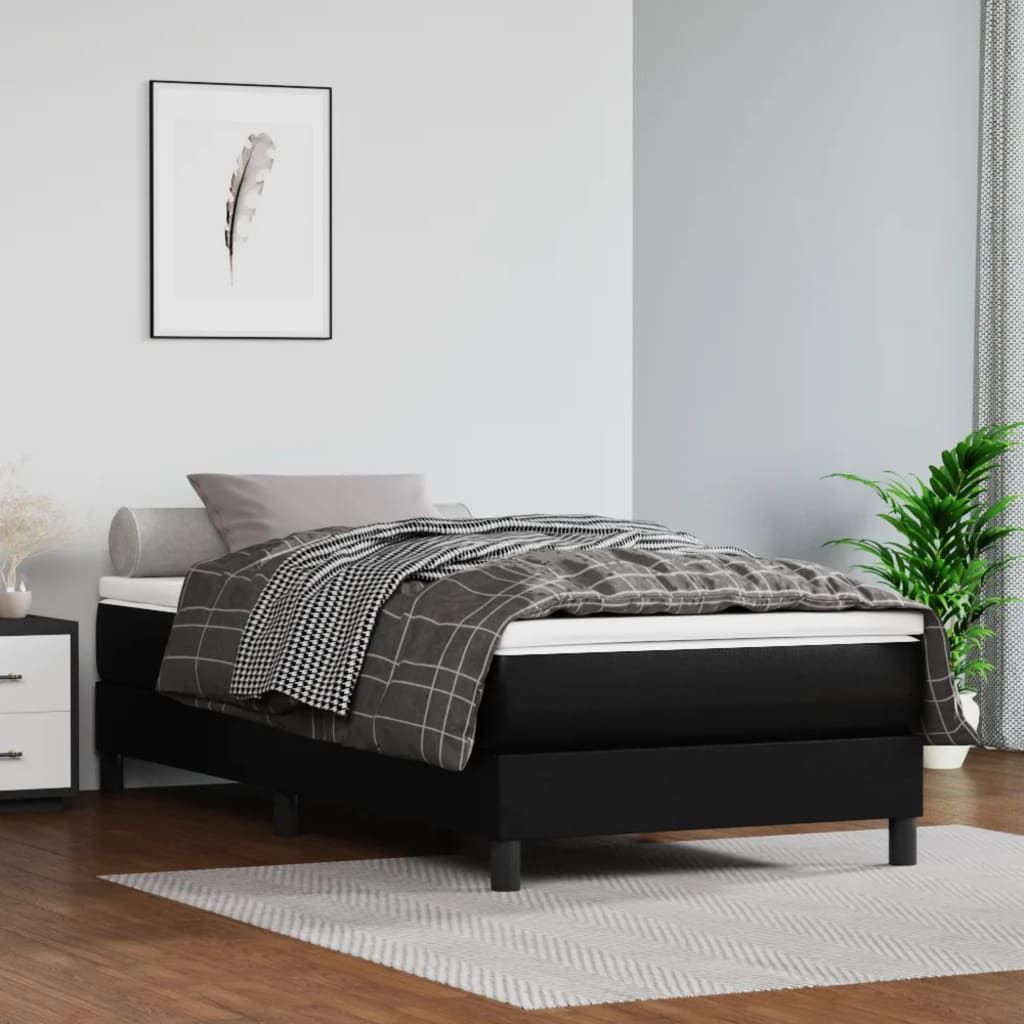 Bed Frame Twin XL black faux leather with plywood base
