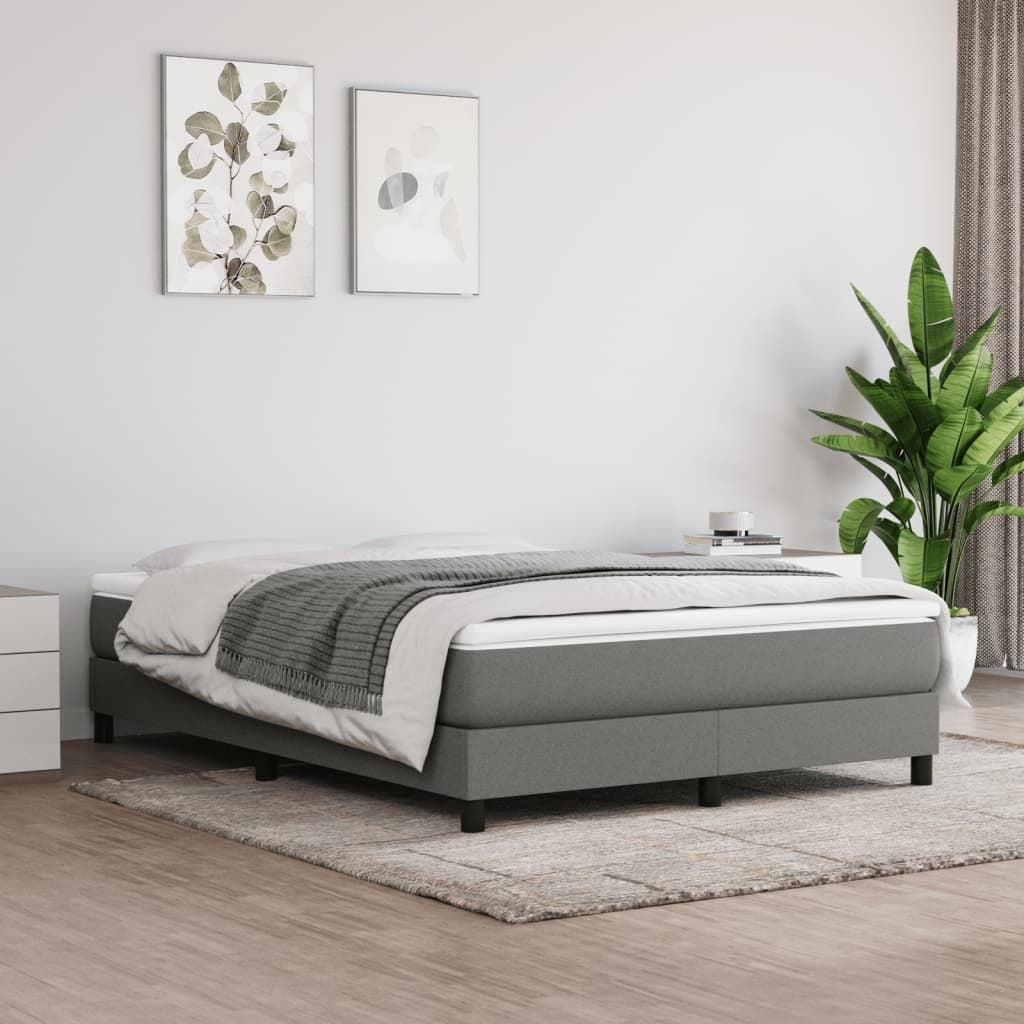 Bed frame in dark grey fabric, queen size, platform bed with plywood and engineered wood