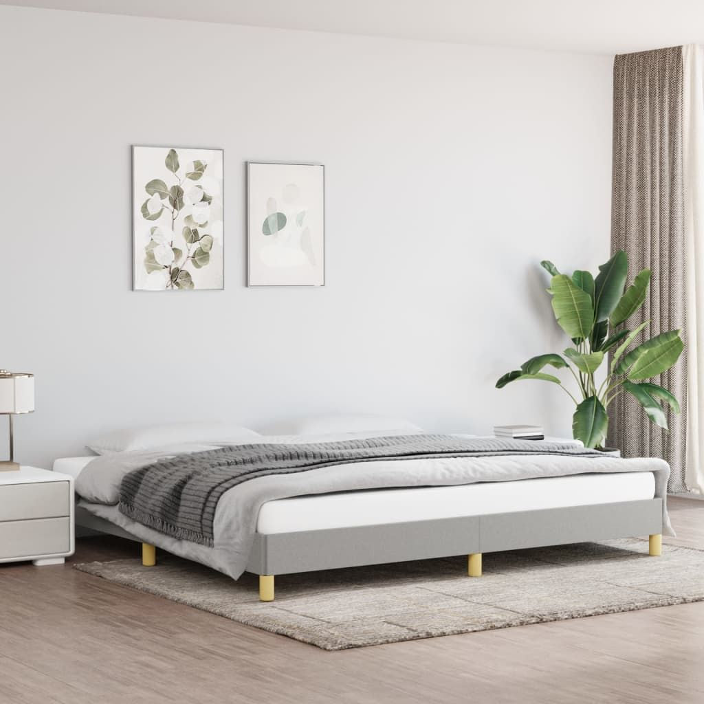 Bed frame king size in light grey fabric upholstery with plywood and engineered wood