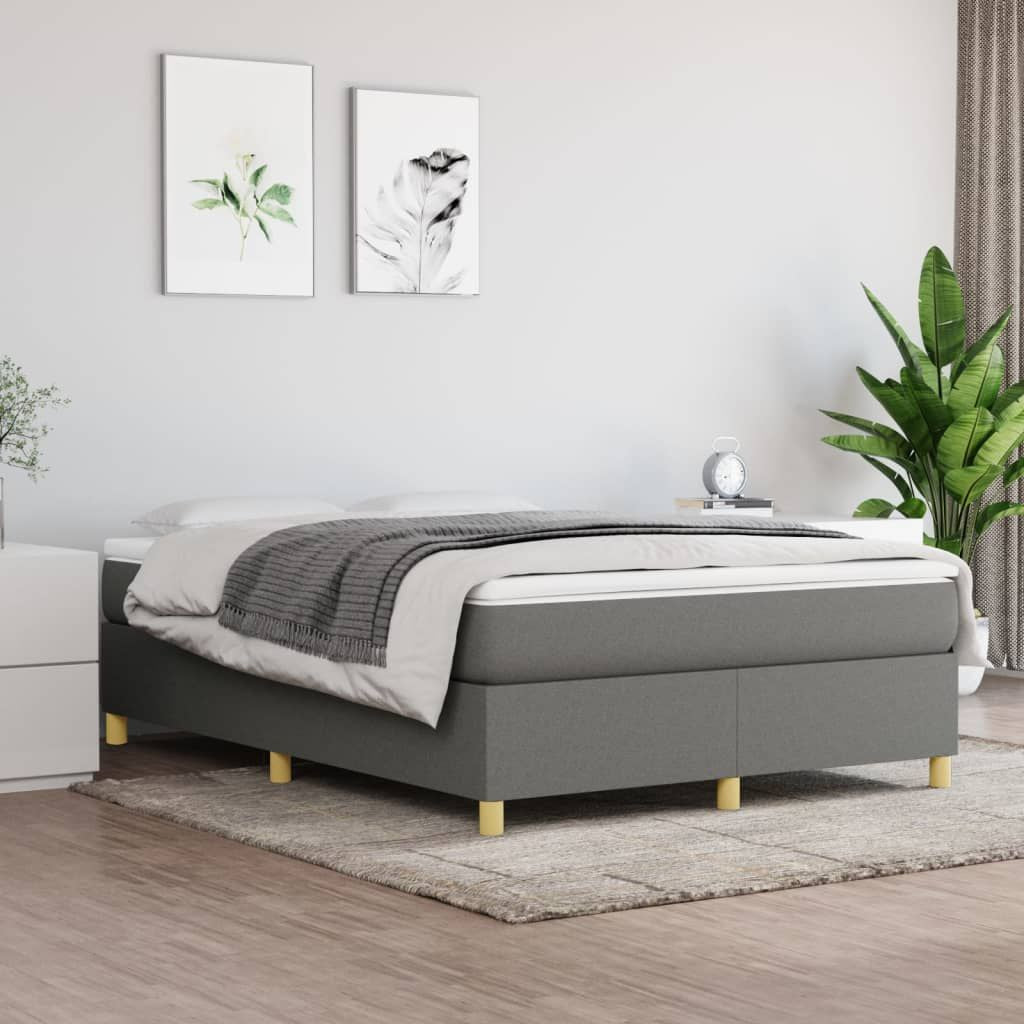Bed frame in dark gray 100% polyester fabric with plywood and engineered wood, queen size