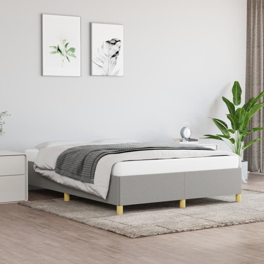 Bed frame in light grey polyester upholstery with plywood and engineered wood, full size