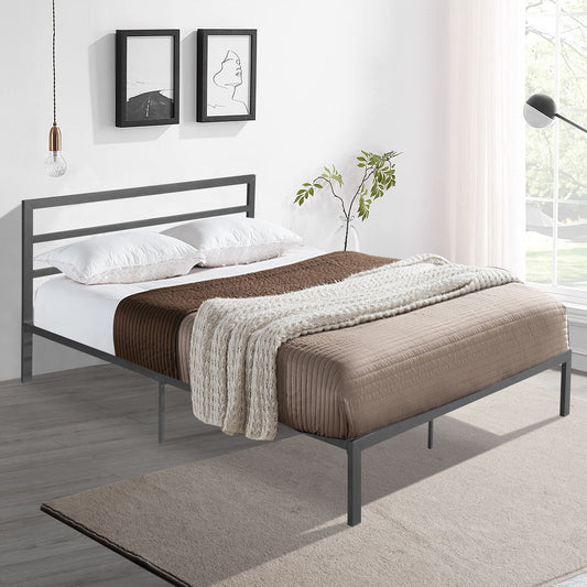 Queen size charcoal grey metal bed frame with headboard