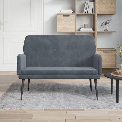 Bench in dark grey velvet with slim metal legs for modern living room decor