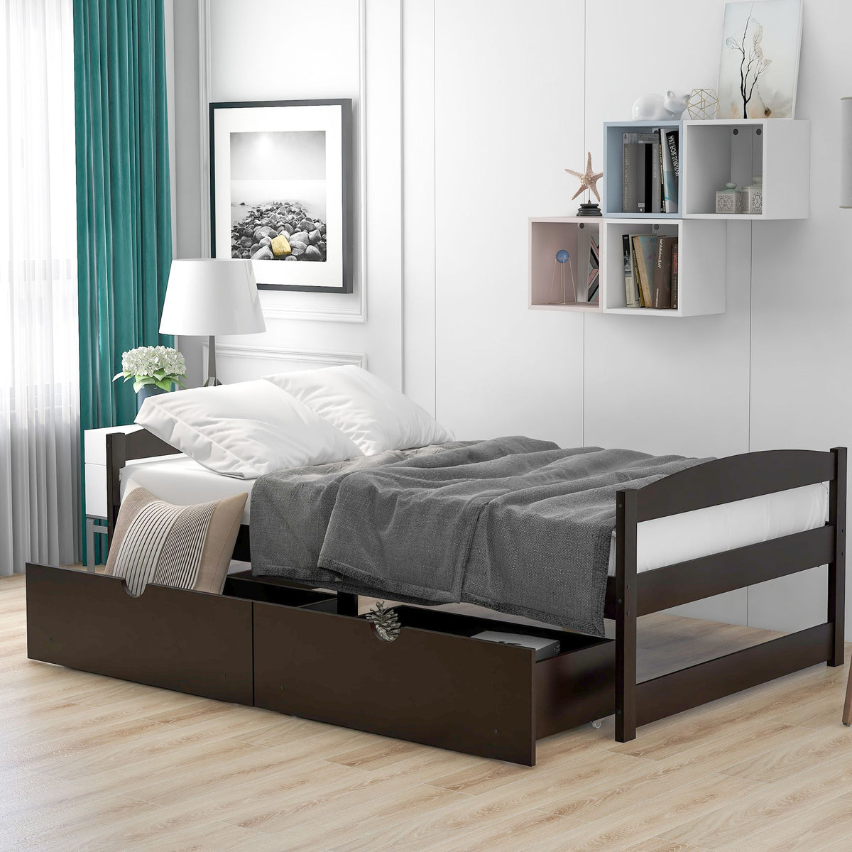 Doba twin size platform bed with two drawers in espresso finish