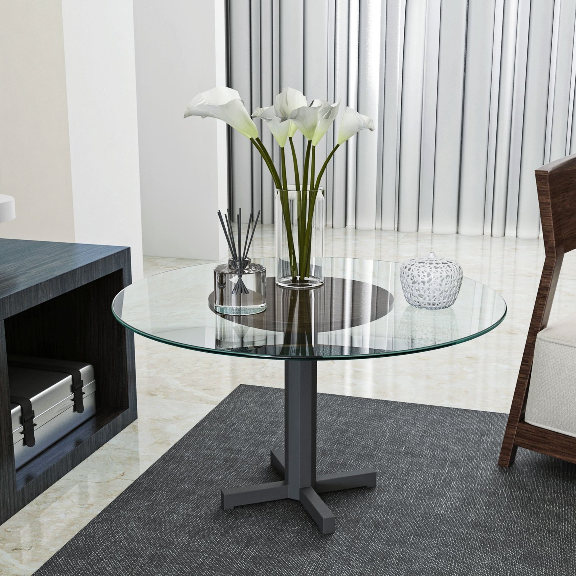 24-inch round tempered glass table top, clear 1/4-inch thick with a polished edge