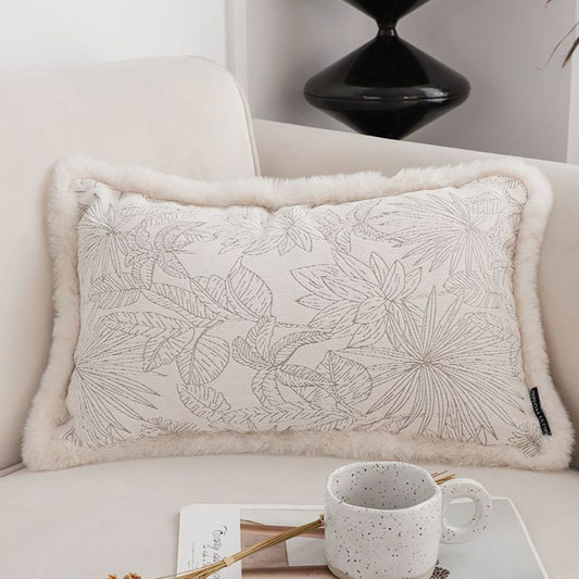 SOGA 30cm Romantic French Mosley jacquard pillow with cream faux-fur trim