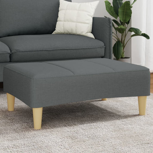 Footstool in dark gray polyester with foam cushion and light wood legs