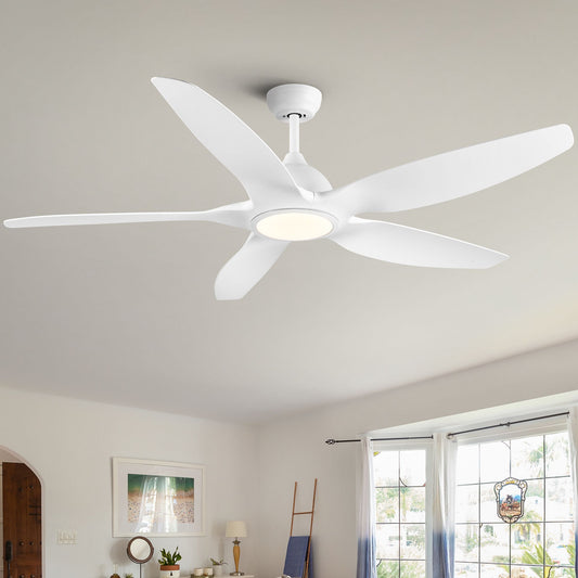 YUHAO 60-in matte white ceiling fan with integrated LED light kit and remote