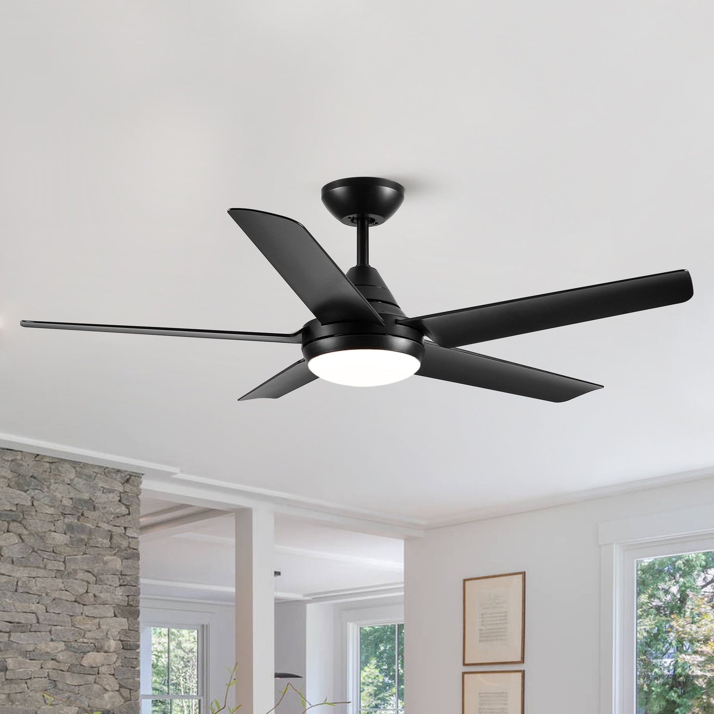 48-inch matte black LED indoor ceiling fan by Doba with integrated light kit and remote control