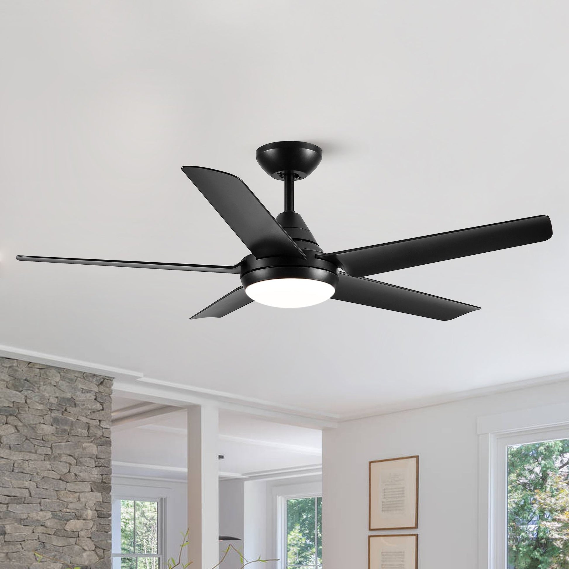 48-inch matte black LED indoor ceiling fan by Doba with integrated light kit and remote control