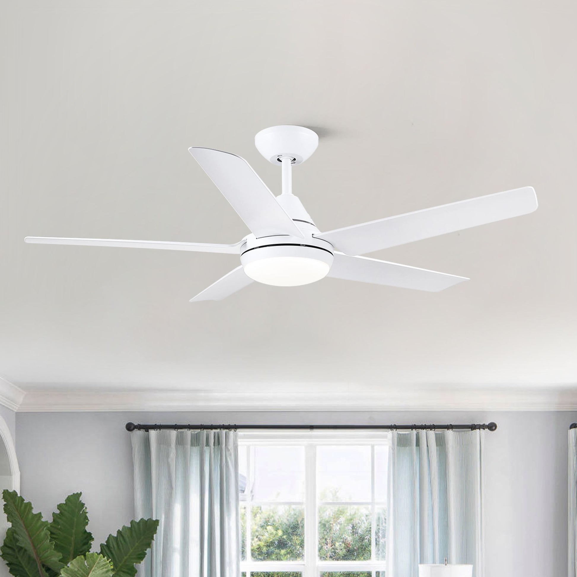 YUHAO Modern 48-in integrated LED ceiling fan with 5 white blades