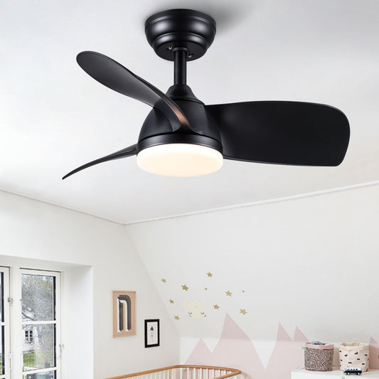 YUHAO 28-inch matte black kids’ room ceiling fan with integrated LED light kit