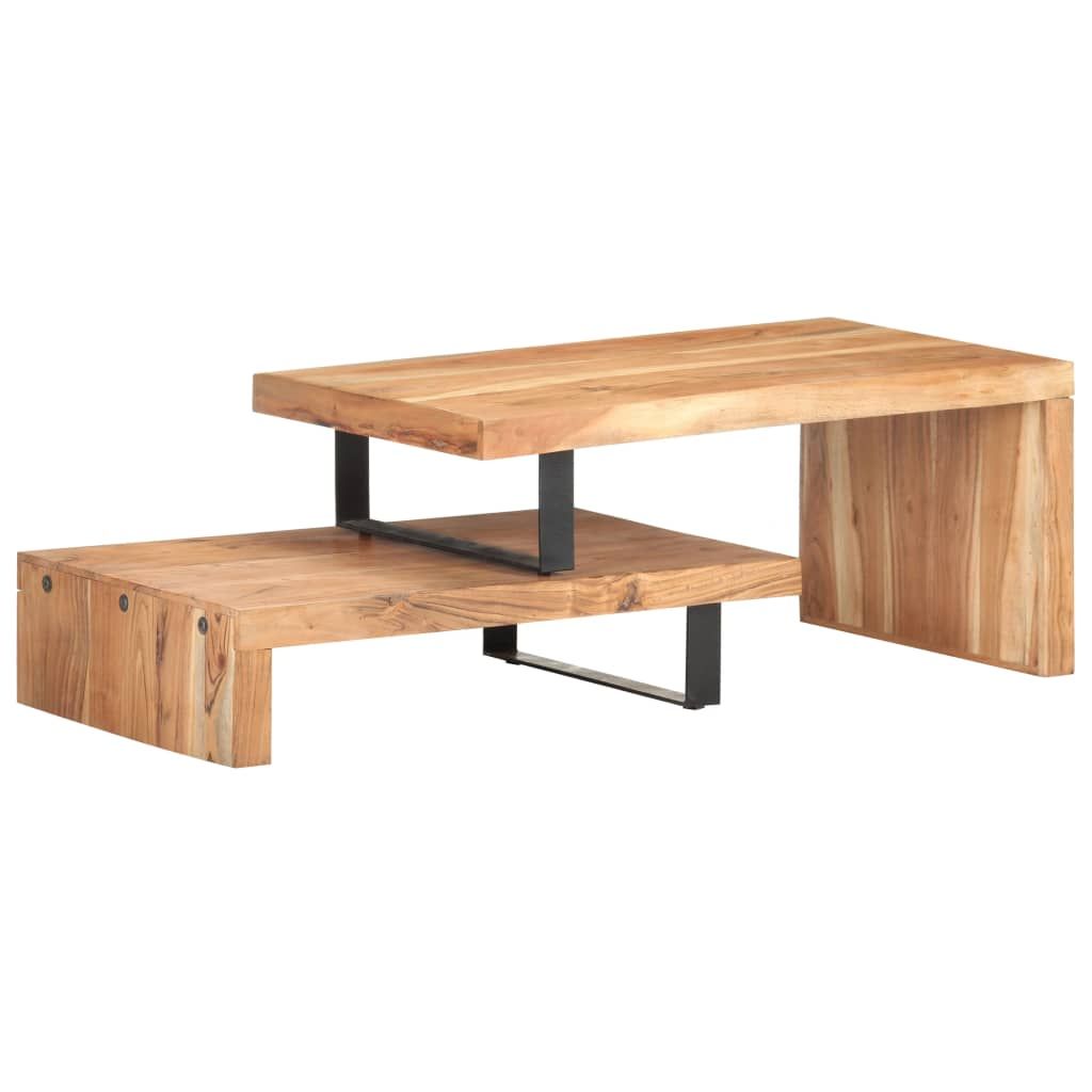 Coffee table with natural acacia wood grain, two-tier rustic design, powder-coated iron legs by Doba