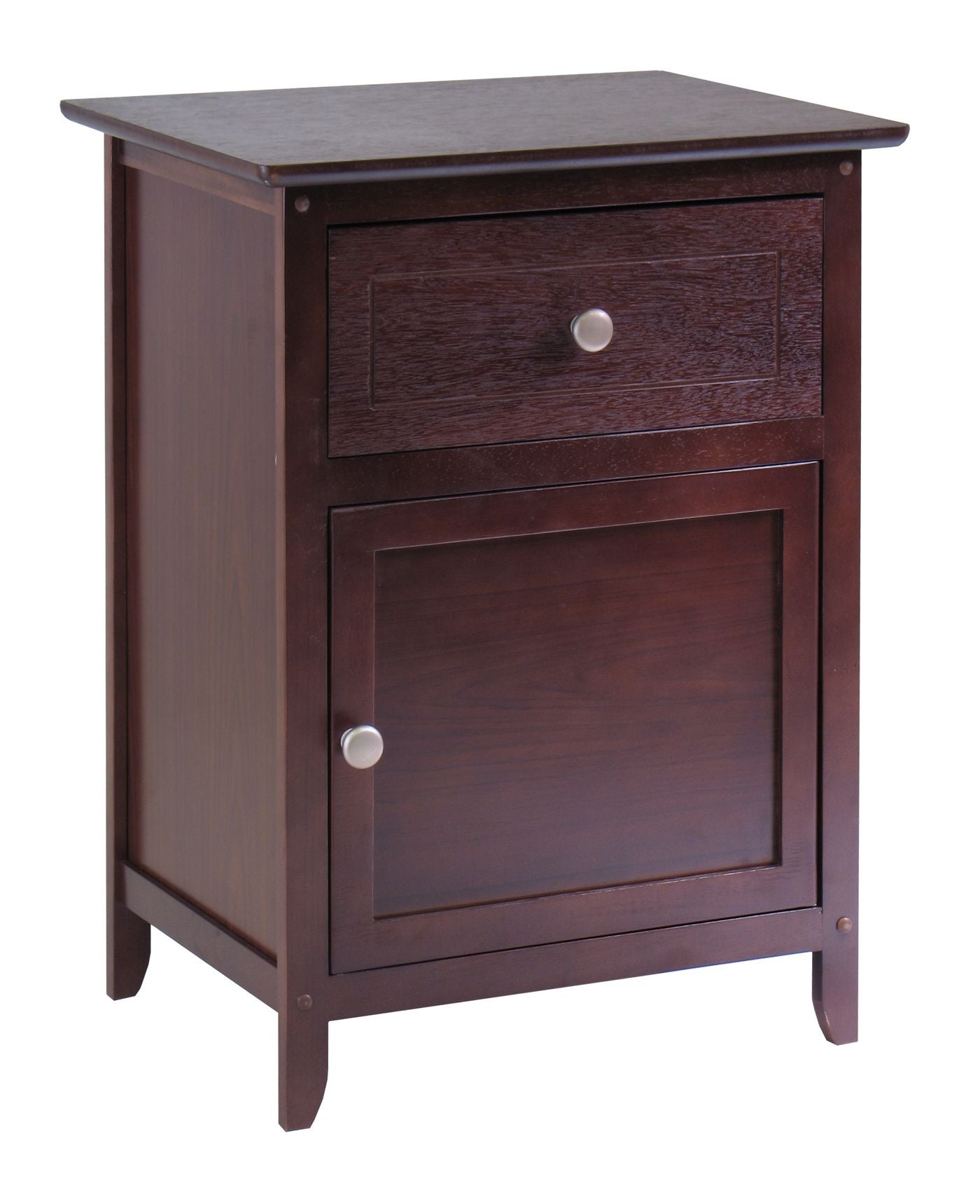 Eugene Accent Table Walnut, dark walnut finish with a single drawer and lower cabinet by Doba.