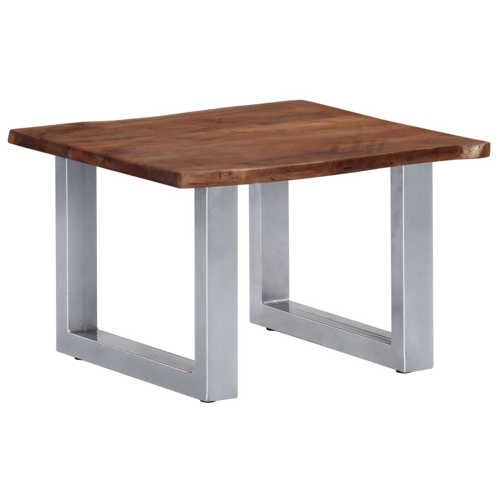 Coffee table by Doba with brown wood top and silver metal legs