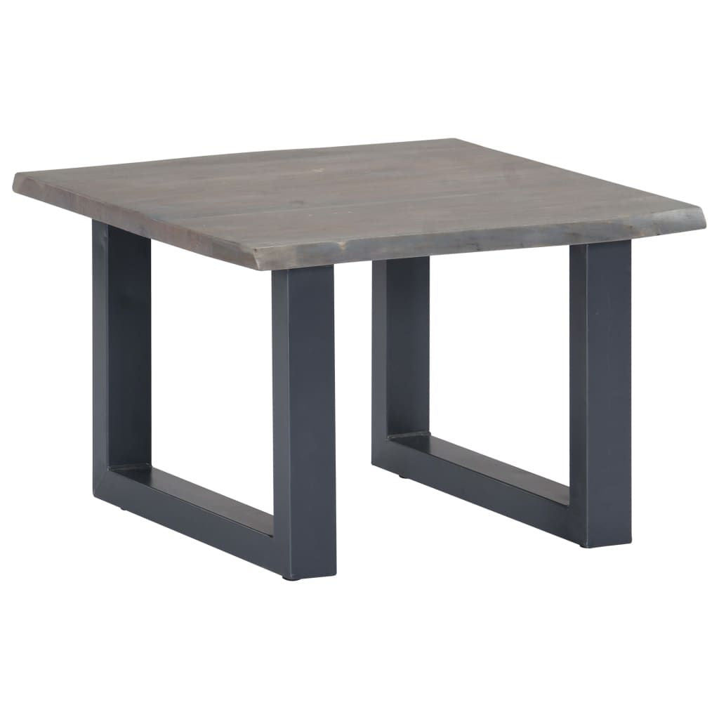 Coffee table with grey solid acacia wood top and powder-coated iron frame, square 23.6 in