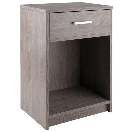 Rennick Accent Table in ash gray finish with a single drawer and metal bar pull by Doba