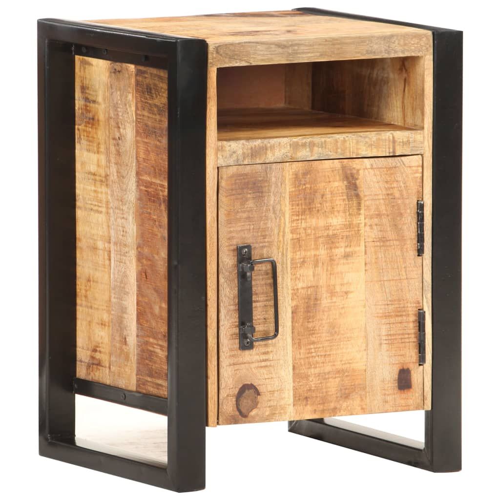 Bedside cabinet natural mango wood with black metal frame and hardware, Doba brand, medium size