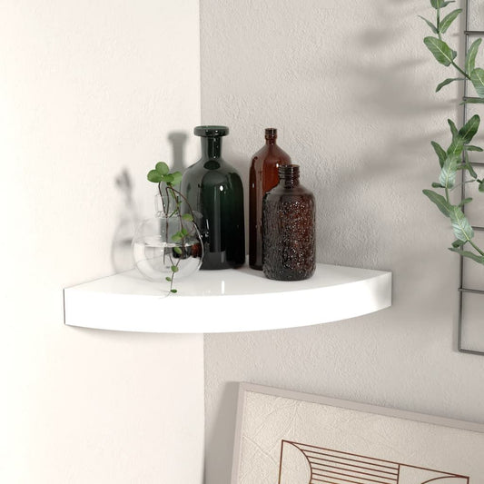Corner shelf white high-gloss honeycomb MDF, floating 9.8 in