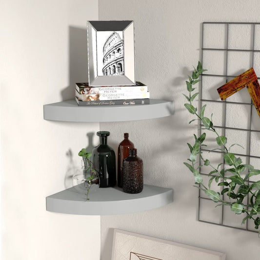 Corner shelf set of 2 gray honeycomb MDF with metal accents, 9.8x9.8 in
