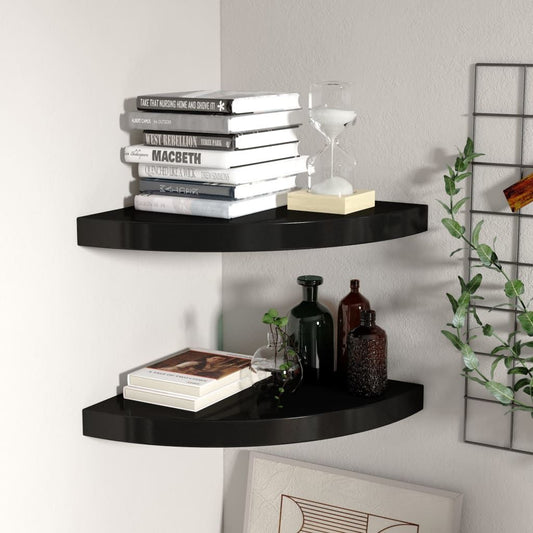 Corner shelf set of 2 in black honeycomb MDF with metal frame, 14 in length — Doba