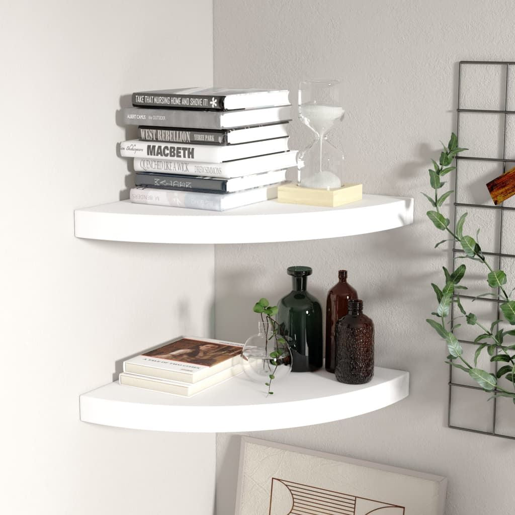 Corner shelf set of 2, white honeycomb MDF with metal frame by Doba