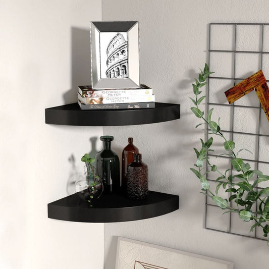 Doba Corner shelf set of 2 in black honeycomb MDF with metal frame