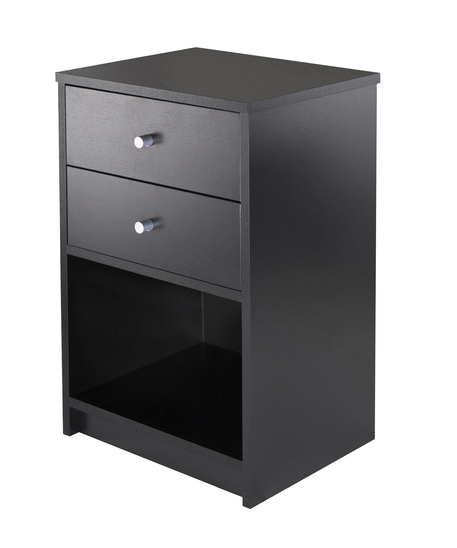 Ava accent table with 2 drawers in black finish, by Doba