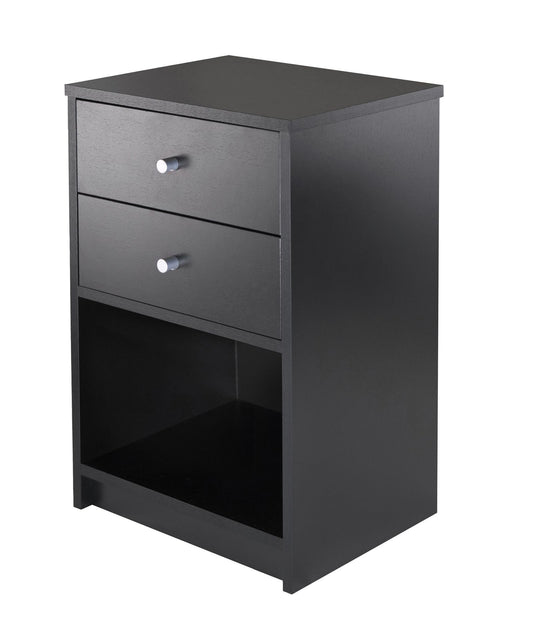 Ava accent table with 2 drawers in black finish, by Doba
