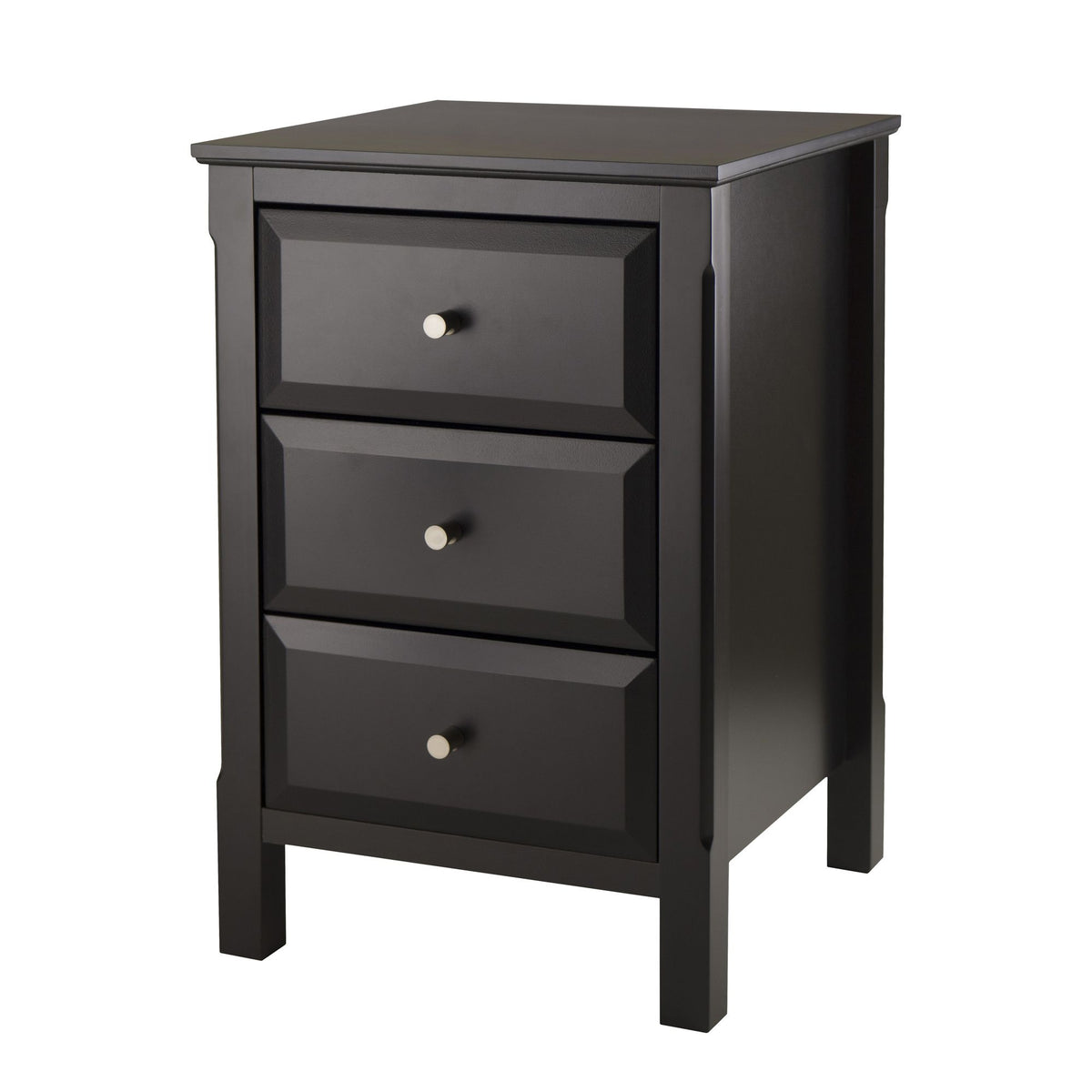 Timmy Accent Table in black with stacked drawer fronts and white round knobs