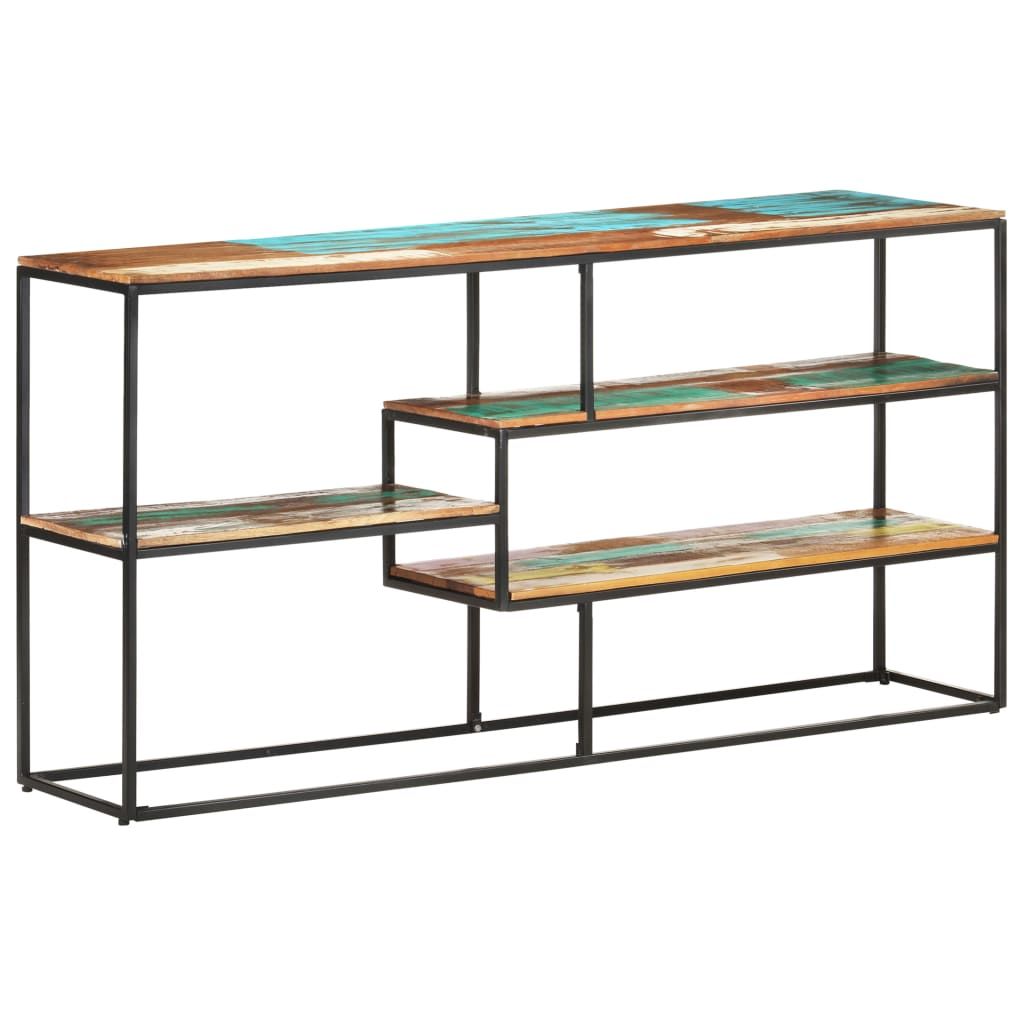 Sideboard with mixed-color reclaimed wood panels and black powder-coated steel frame