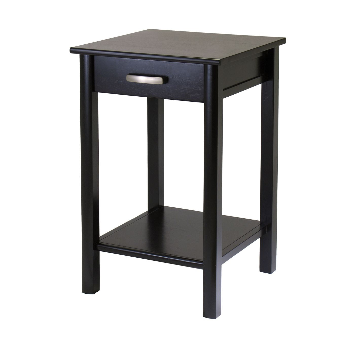 Liso end table with drawer and lower shelf in black finish