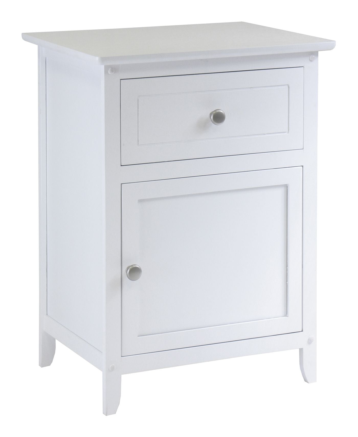 Nightstand accent table with drawer and cabinet door in white wood finish