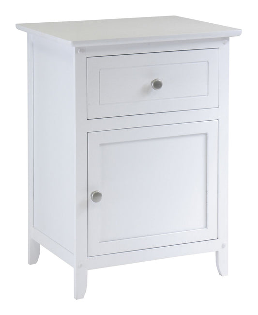 Nightstand accent table with drawer and cabinet door in white wood finish