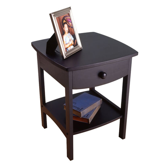 Claire Accent Table, black finish, with a single drawer and lower shelf