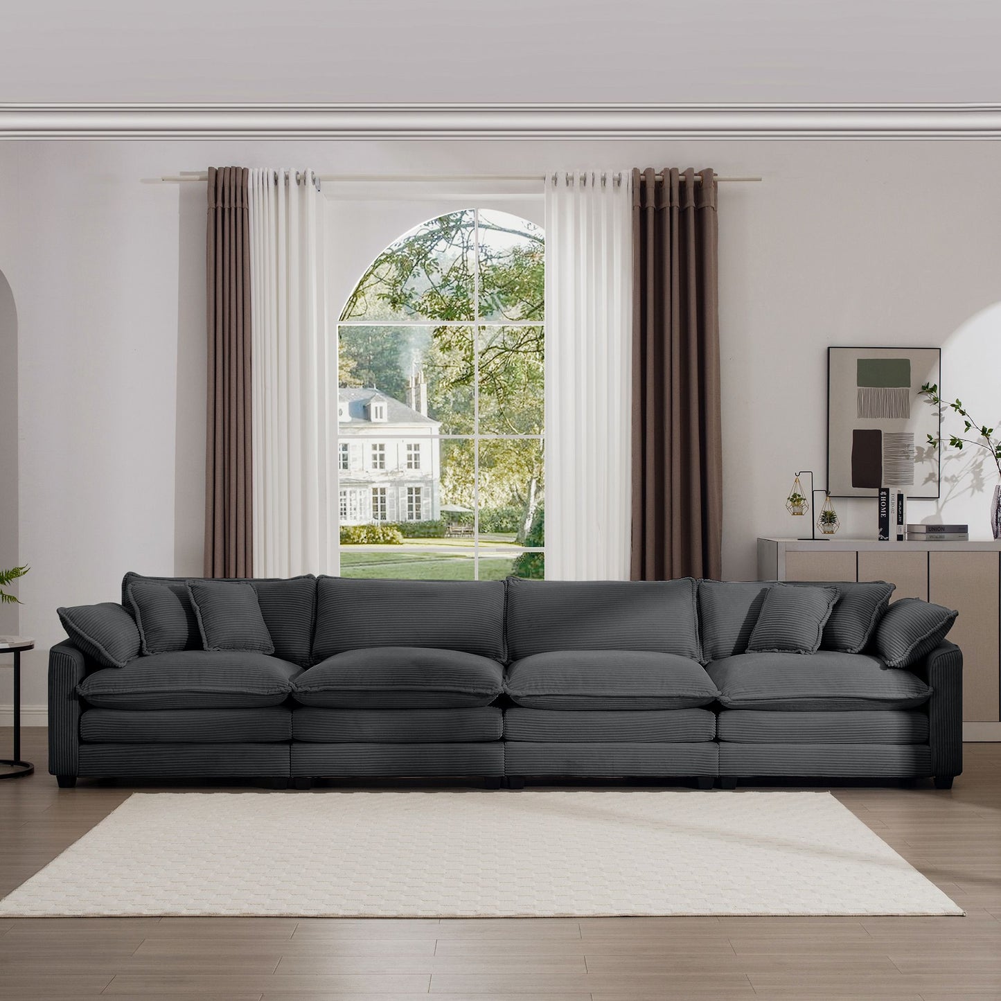 Corduroy 4-seater sofa in dark gray fabric by Doba for modern living room