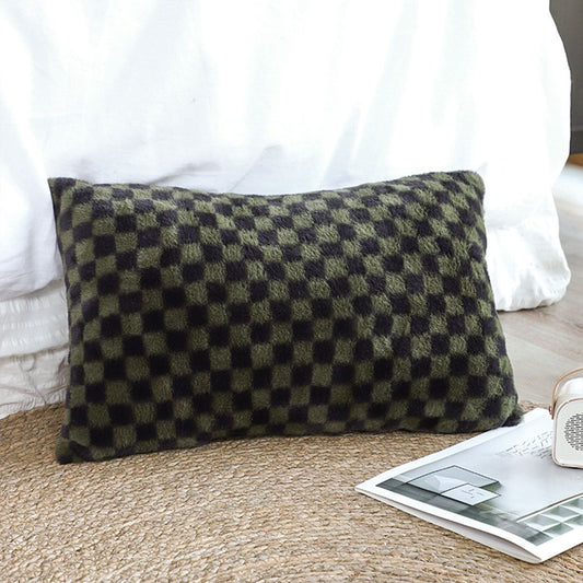 SOGA 30cm dark green checkered velvet lumbar throw pillow