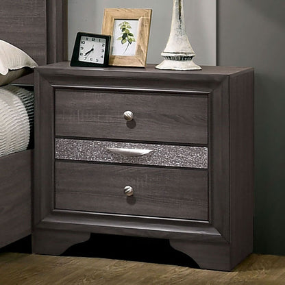 Contemporary 1pc Nightstand Finish Silver Accents Hidden Jewelry Drawer Nickel Round Knob Bedside Table Bedroom Furniture – Grey