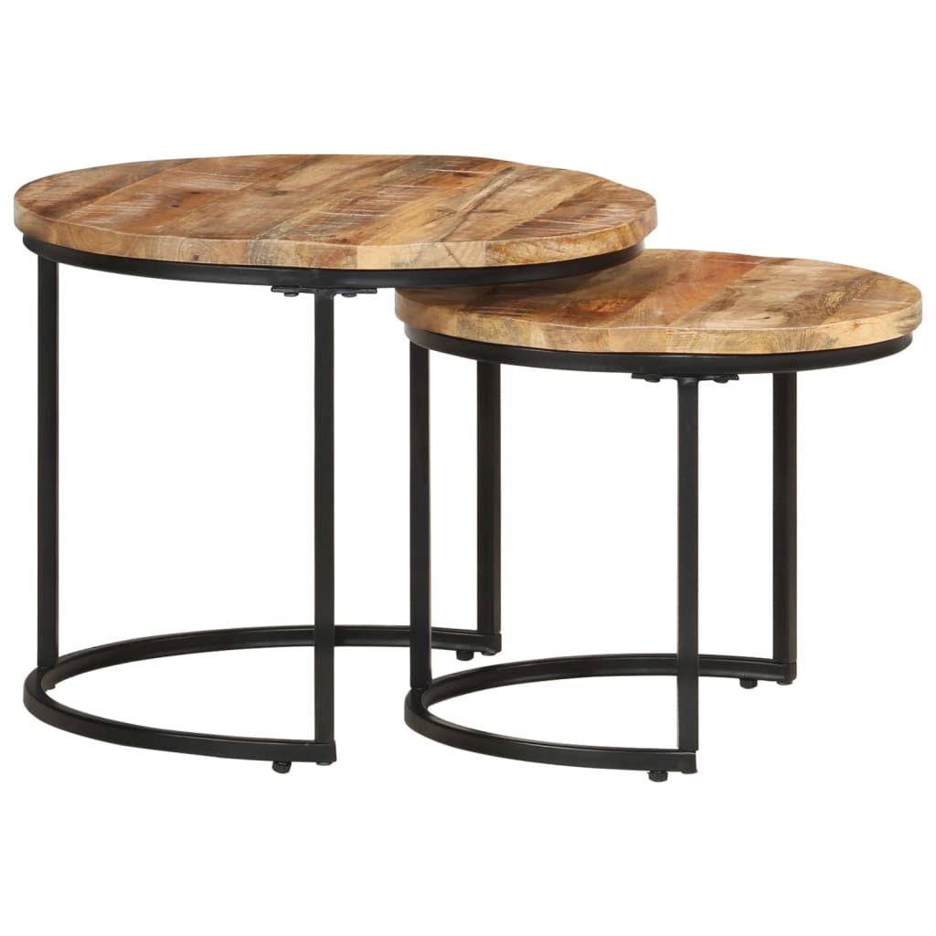 Nesting tables set of 2 with natural wood tops and black metal legs by Doba
