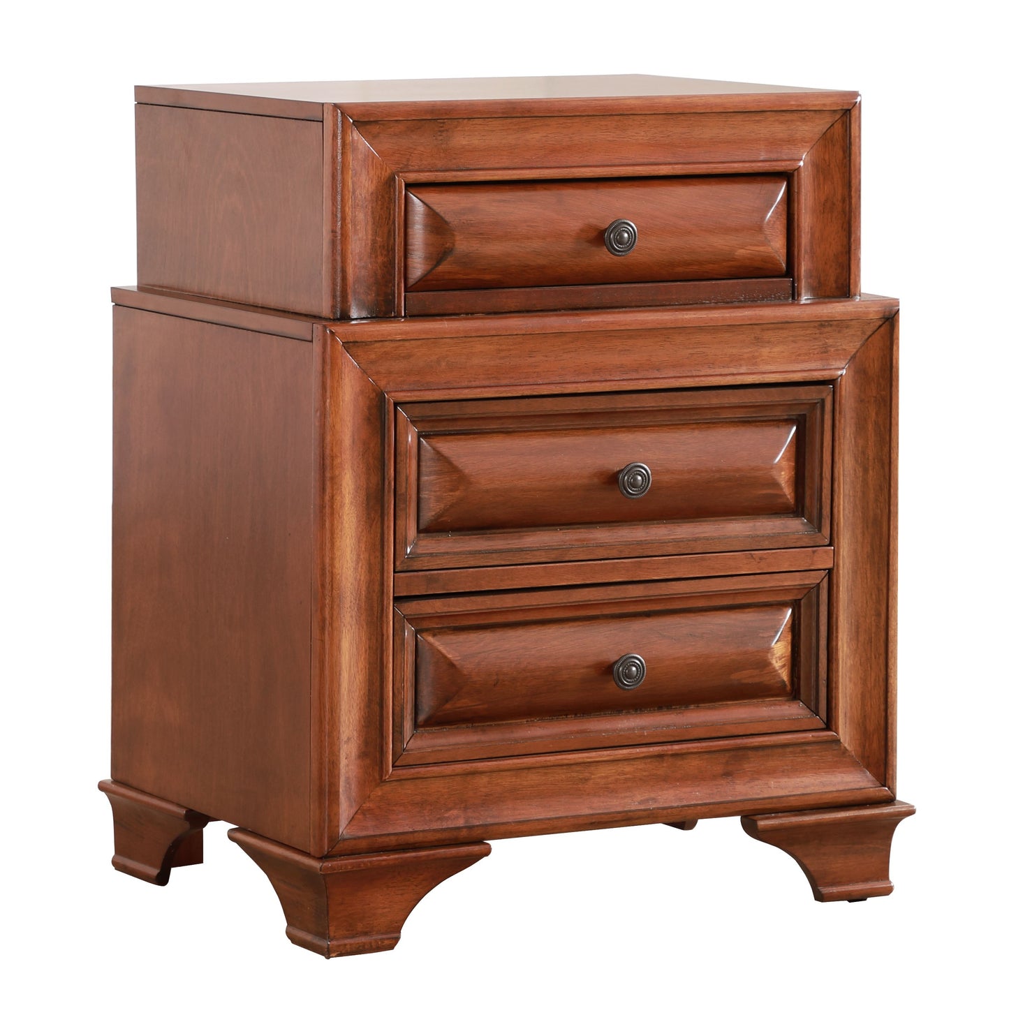 Charming Oak Nightstand by Doba with curved front drawers and warm finish