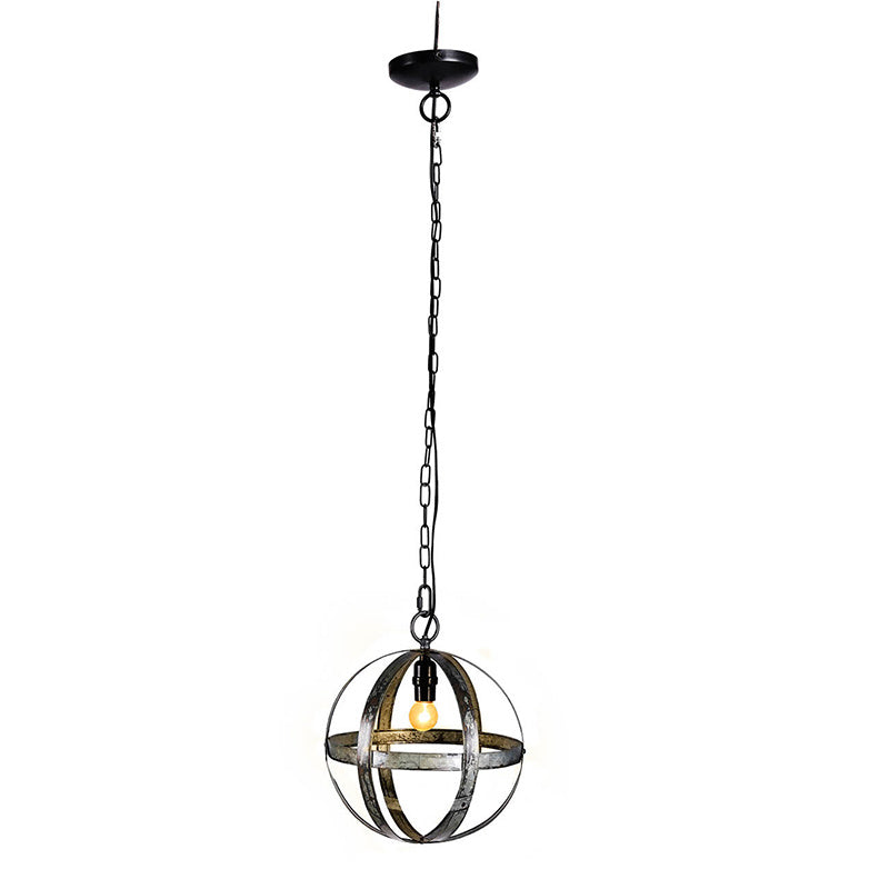 Metal chandelier with adjustable chain in dark metal and spherical cage frame, bulb not included