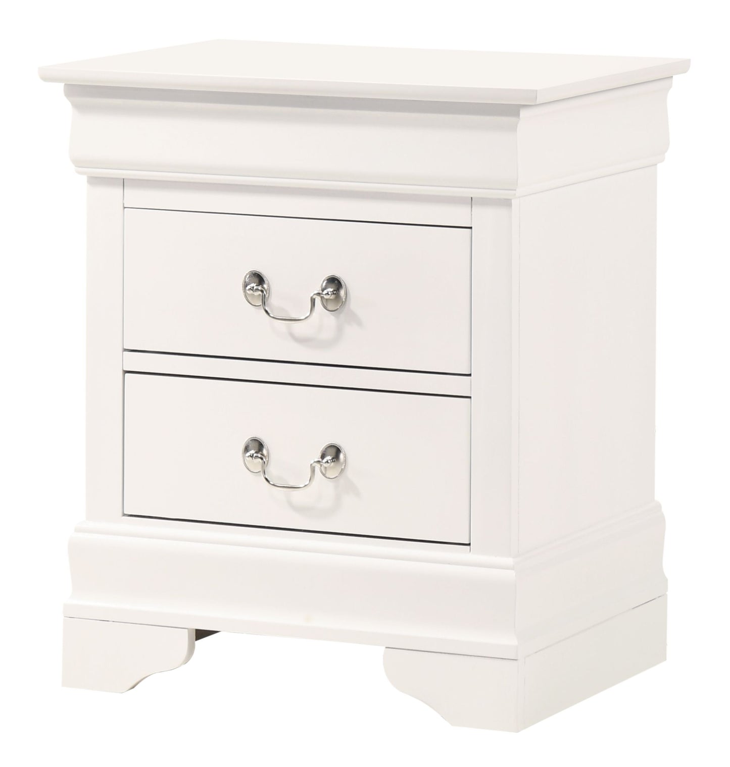 Elegant White Traditional Nightstand by Doba with metal ring pulls and classic molding