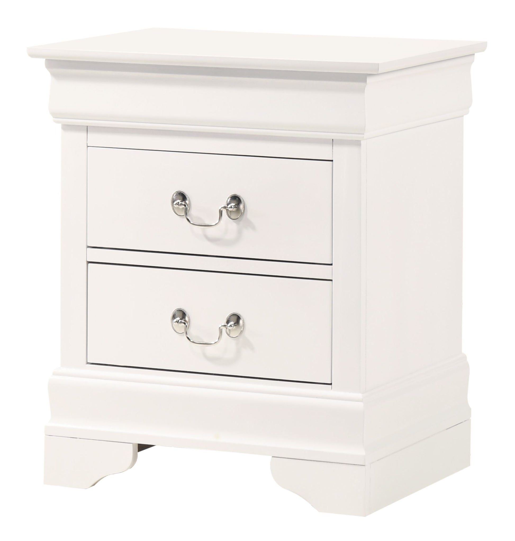Elegant White Traditional Nightstand by Doba with metal ring pulls and classic molding