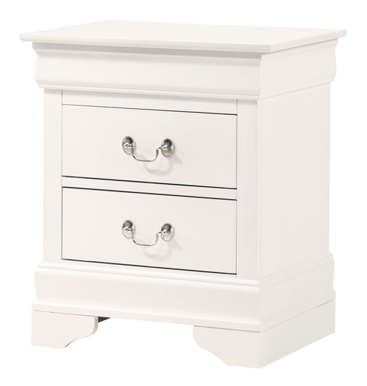 Elegant White Traditional Nightstand by Doba with metal ring pulls and classic molding