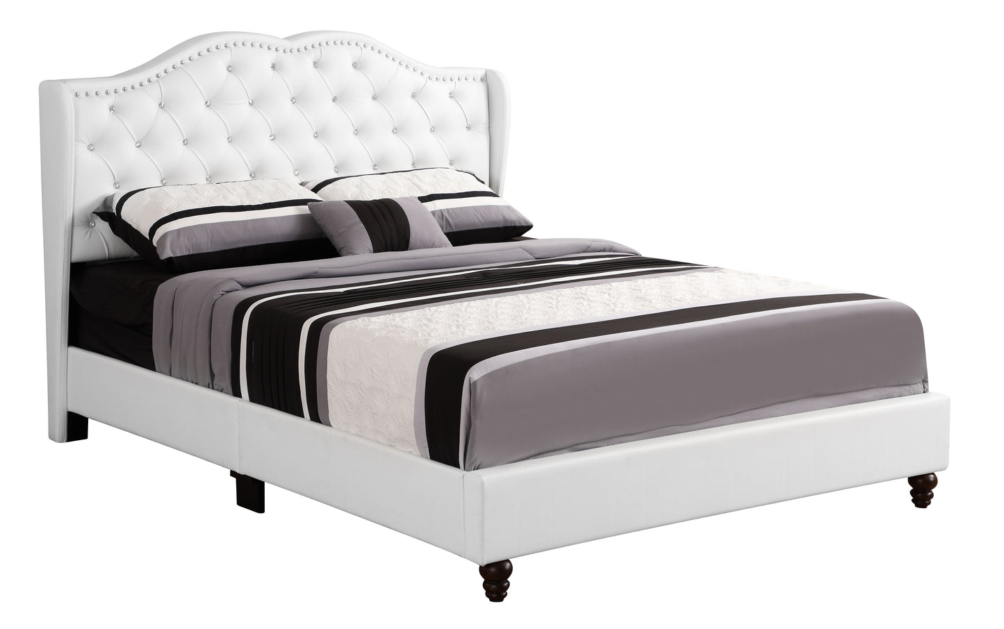 Glory Furniture Joy G1926-FB-UP full upholstered bed in white with a tufted crystal-button headboard.