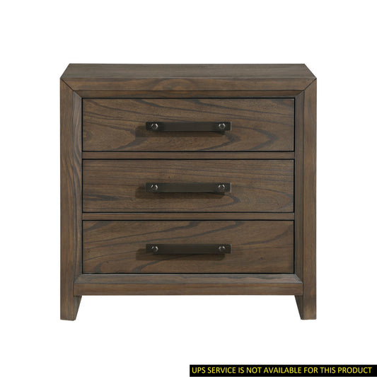 Dark walnut finish 3-drawer nightstand, classic wooden bedroom furniture