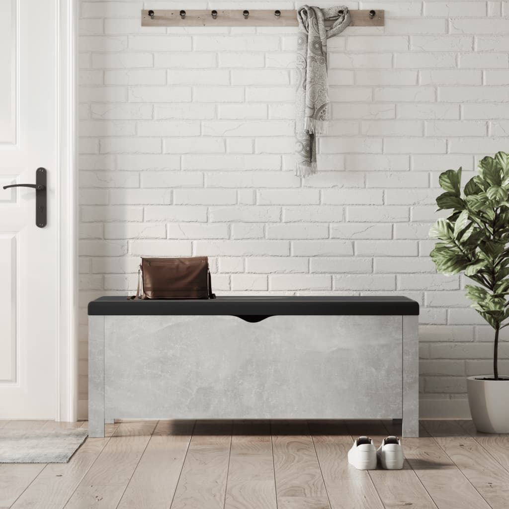 Storage box bench in concrete grey engineered wood with faux leather lid, medium by Doba.