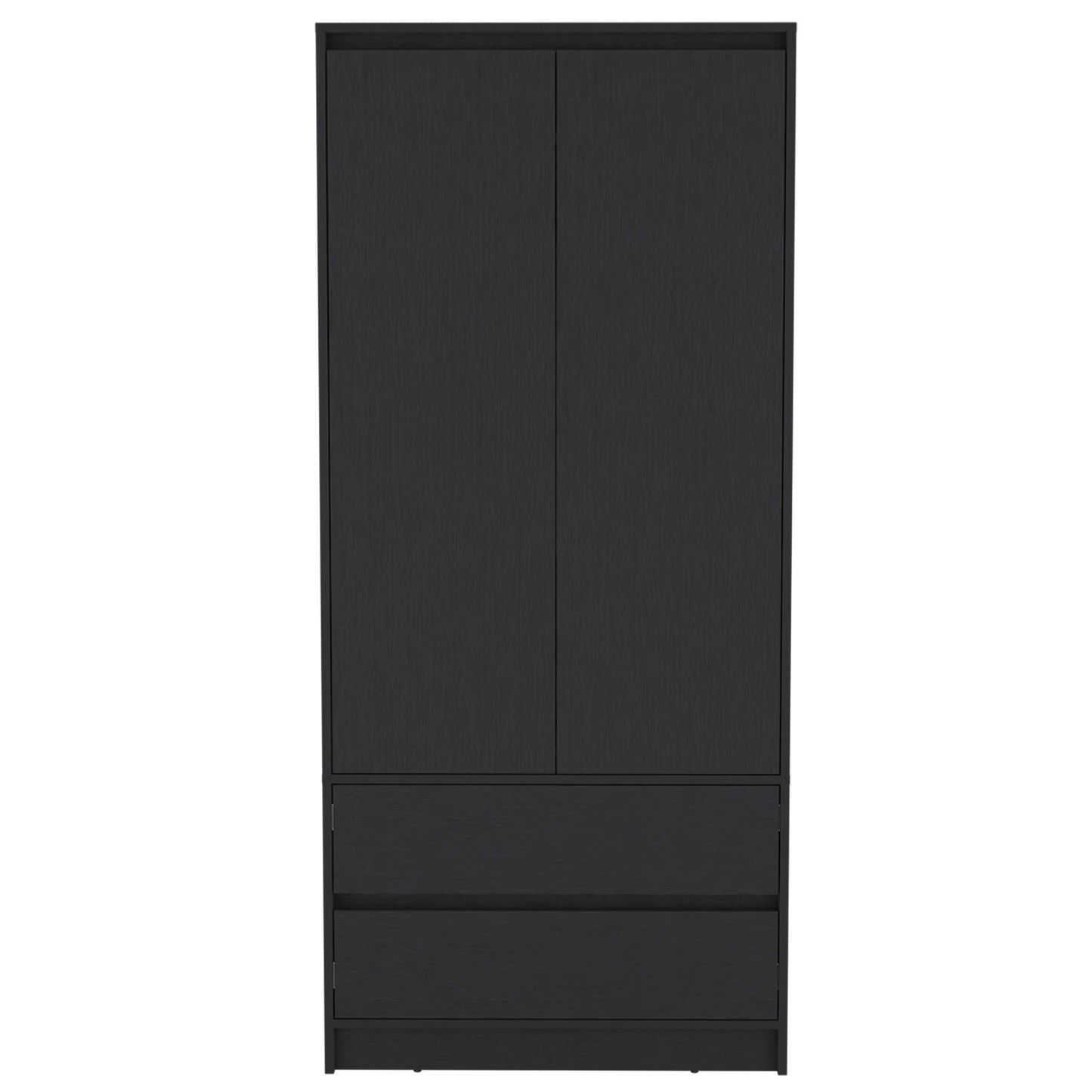 Armoire Closher, black bedroom wardrobe with double doors and bottom drawer by Doba