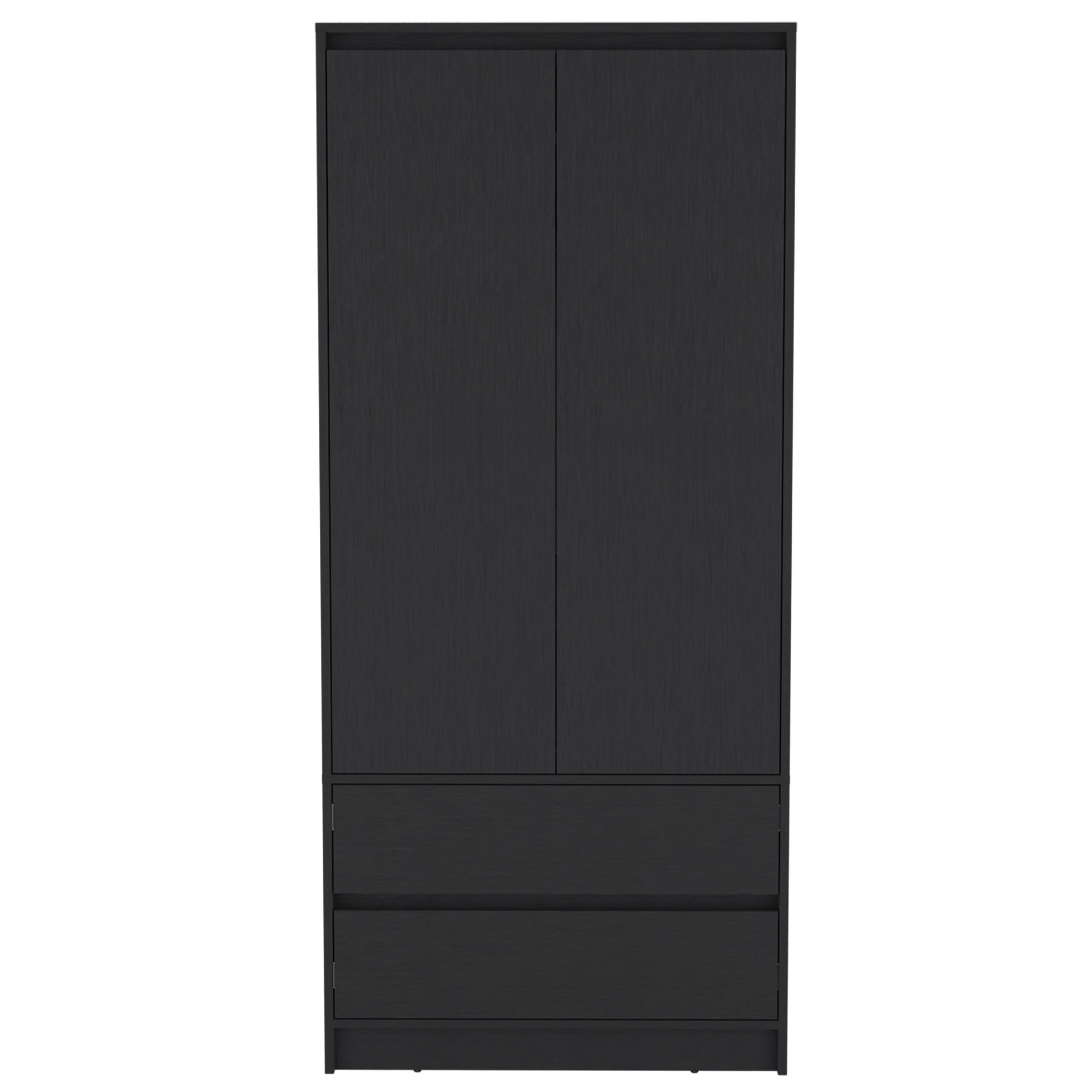 Armoire Closher, black bedroom wardrobe with double doors and bottom drawer by Doba